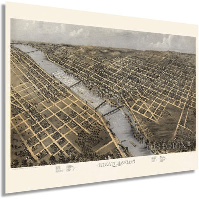 Vintage 1868 Grand Rapids Michigan Map - Graphic Art Print on Paper -  HISTORIC PRINTS, ENMAP0277_1824