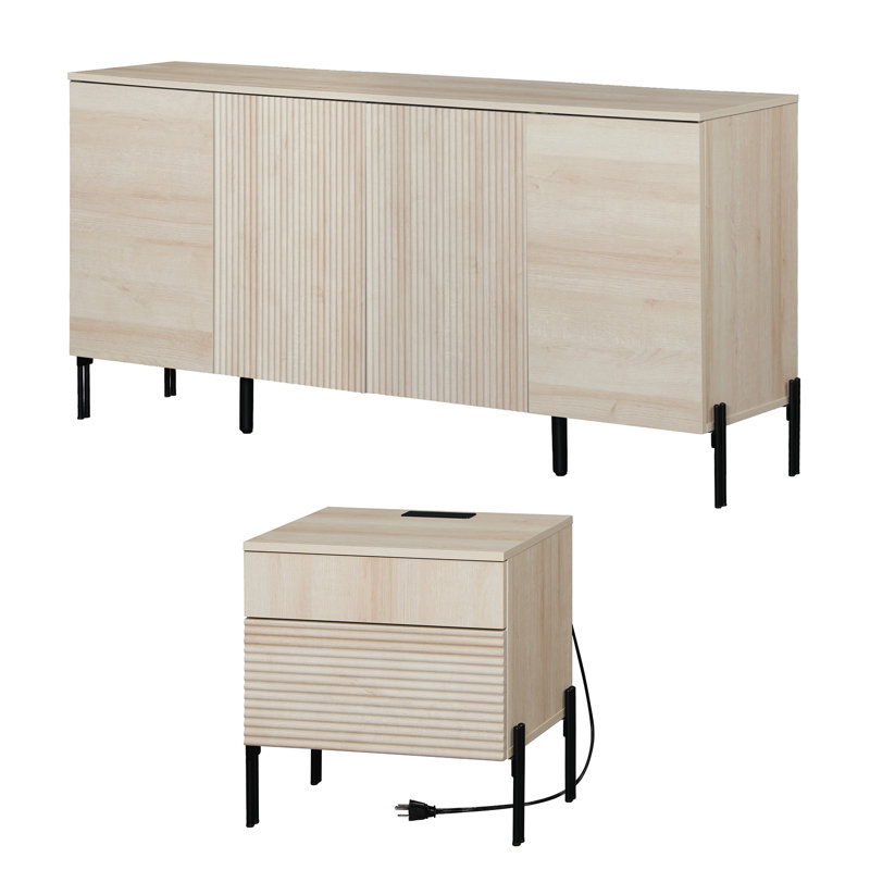 Ensemble de table de chevet et de chevet Laverda, Beige, Deux pièces : Commode et table de chevet