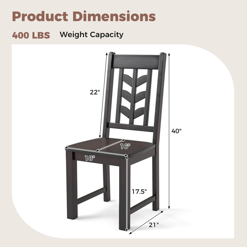 Dining Chair Set Of 4 With Rubber Wood Frame & Leaf-shape High Back For Kitchen, 2, Brown