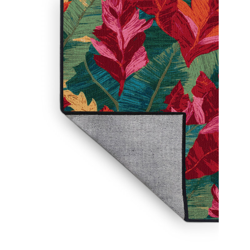 Machine Washable Botanical Red Area Rug, Rectangle 8' x 12'