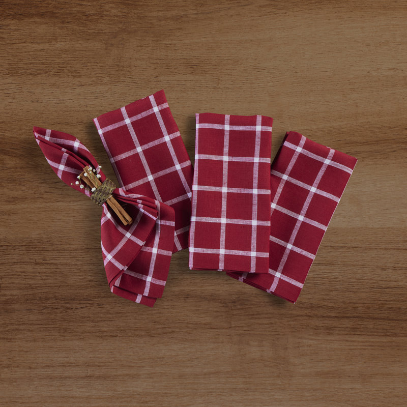 Windowpane - 100% Pure Linen Dinner Napkins, Red