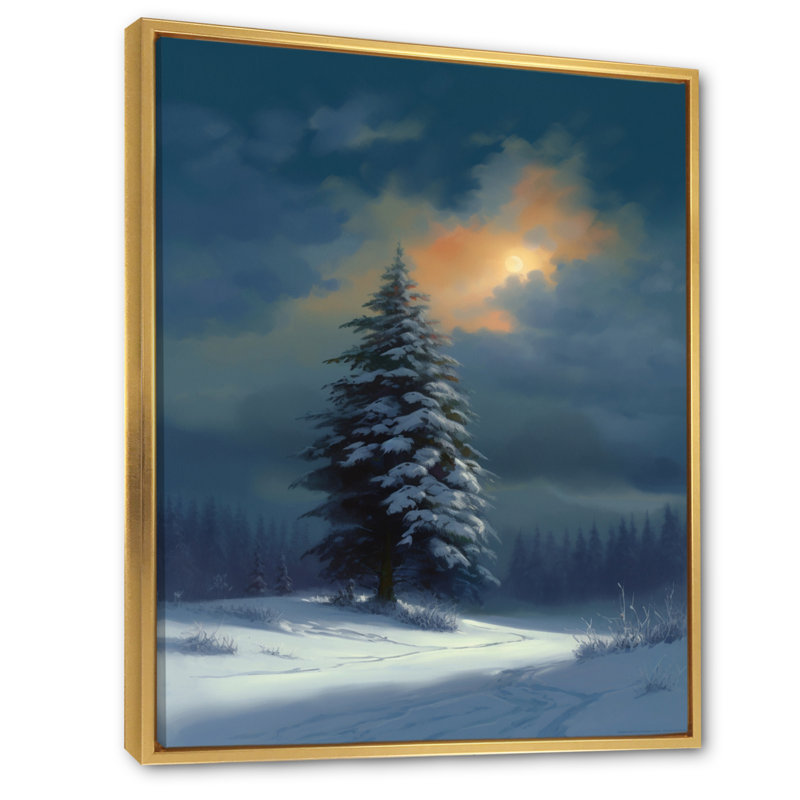 «Snowy Serenity Pinetree II», reproduction d'art sur toile, H 32 po x l 16 po x P 1 po, Cadre flottant doré