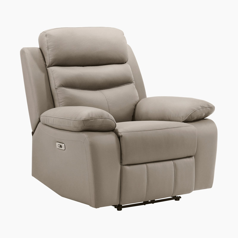 Fauteuil inclinable en cuir pleine fleur moderne de 41 po Kaniel avec recharge USB, commande à une touche et mousse haute densité