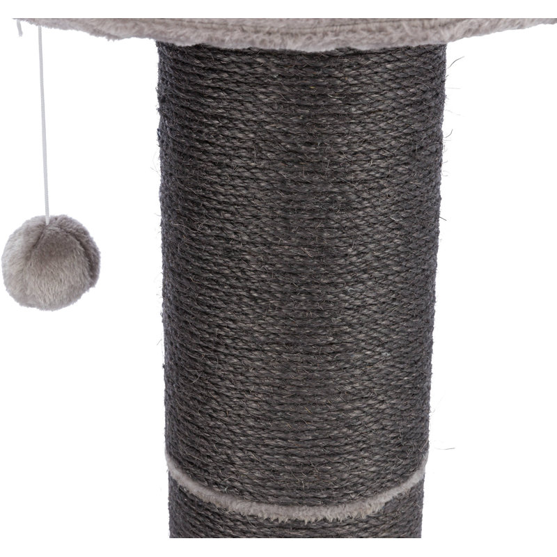 Gray Sisal 35" Cat Scratching Post with Plush Bed and Toy