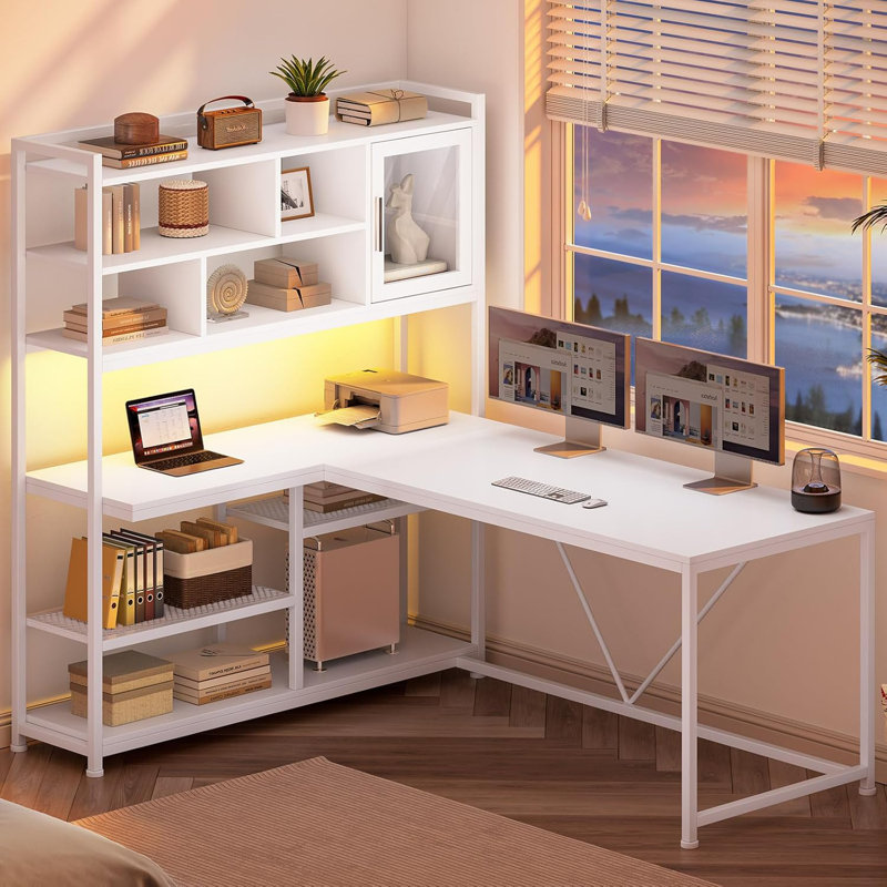 Shellsburg Modular L-Shaped Steel Computer Desk, White