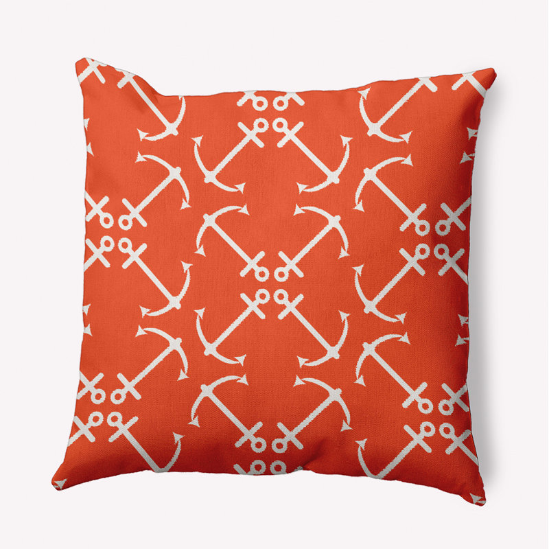 Anchor's Up Outdoor Square Pillow Cover & Insert, Orange, 18"H x 18"W