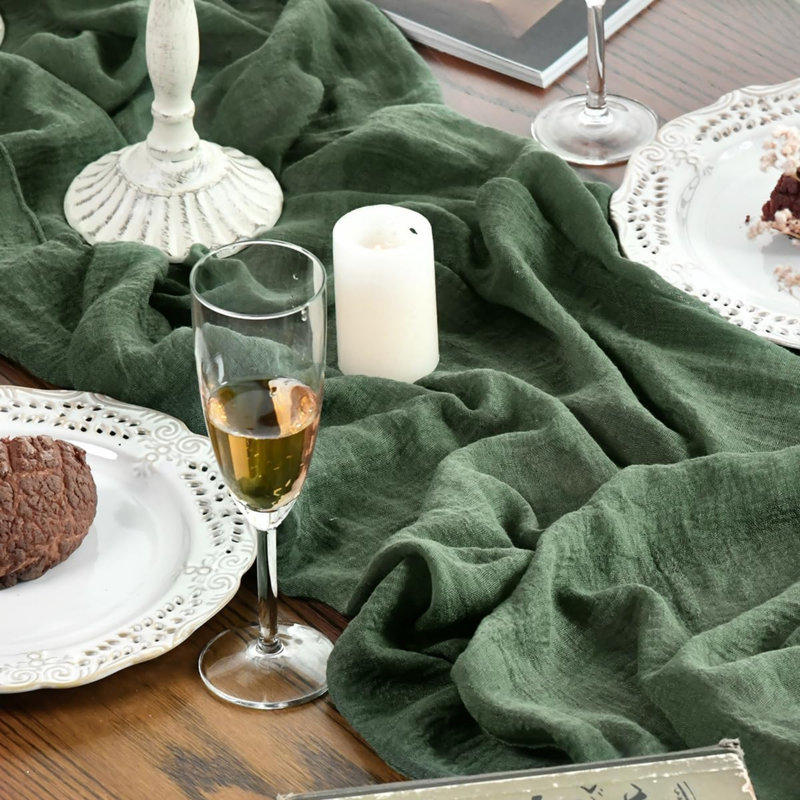 Sage Green Boho Gauze Wedding Cheesecloth Table Runner 300 cm | Seasonal Spring Bridal Fabric Kitchen Dining Holiday Table Decor for Home Party