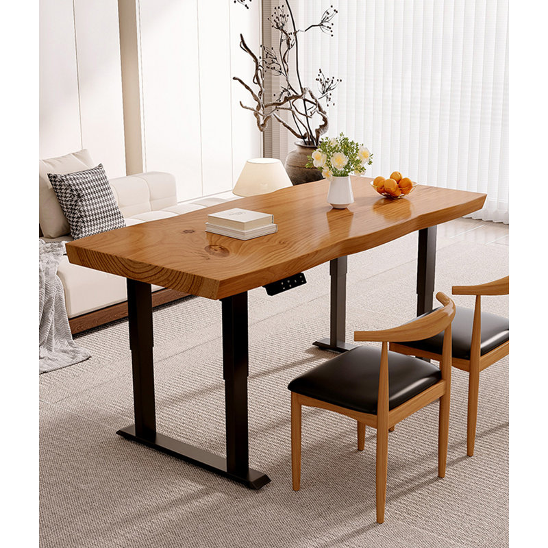 Bureau rectangulaire électrique réglable en bois massif, H 21,26 po x l 55,12 po x P 27,56 po, Tanné