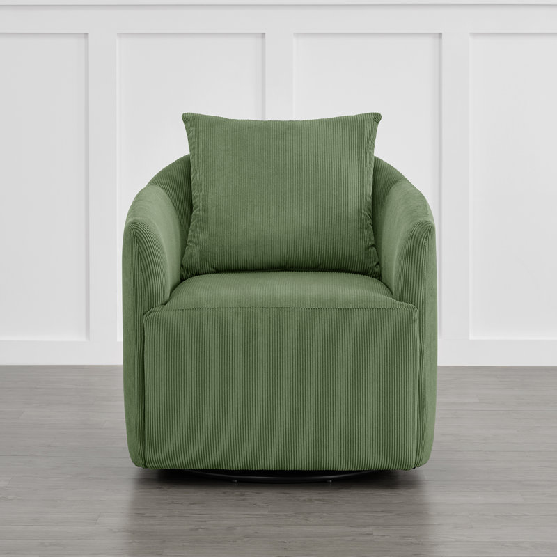 Fauteuil pivotant rembourré en velours côtelé l 30,5 po avec coussin décoratif, Velours côtelé vert forêt
