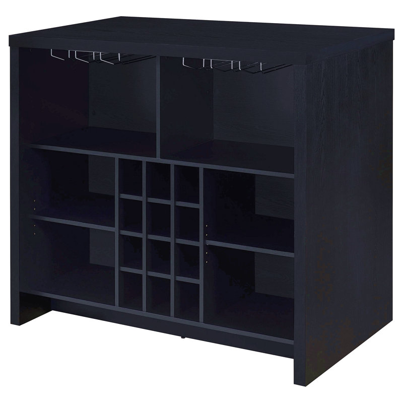 Freestanding Home Bar With Open Storage, Black