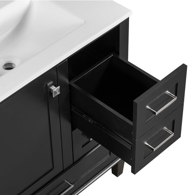 Ensemble de meuble-lavabo moderne 30 "avec lavabo - porte à fermeture douce et 3 tiroirs, structure en bois massif, Noir