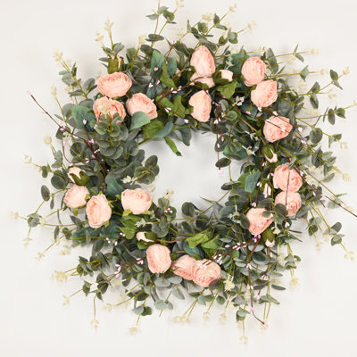 26" Artificial Everyday Eucalyptus Berry Rose Floral Front Door Wreath For Wedding Party Home Decor