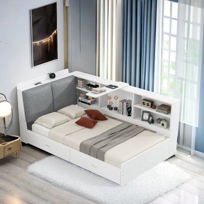 Lordina Bed with Upholstered Storage Headboard, Side Shelves and A Rotating Board by Ivy Bronx