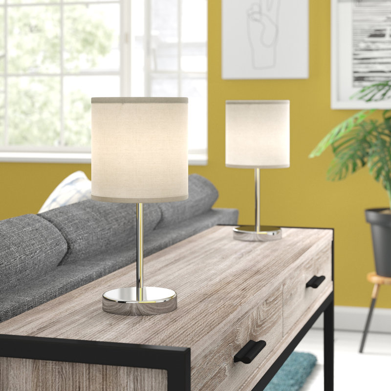 Amandev Simple Designs Mini Basic Table Lamp with Drum Fabric Shade, White