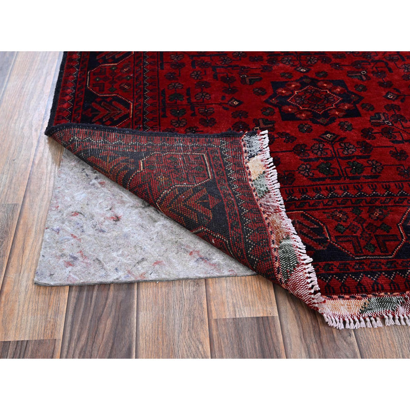 Tapis oriental 3 pi 5 po x 4 pi 9 po Khamyab afghan avec motif géométrique, laine douce et veloutée, teinture végétale nouée à la main, tapis oriental