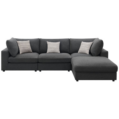 4 Sectional With In Charcoal Upholstery, Modular Design For Tailoring Living Space Seating Plan, Feather Blend Cushions Supportive Comfort, Reversible Convenient Cleaning, Soft Accent Pillows
