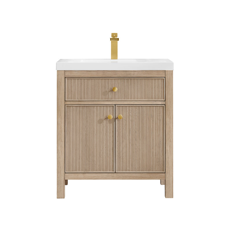 Lala 30" Single Bathroom Vanity in Engineered Stone Integrated Sink without Mirror, Natural Oak