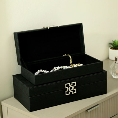 Aliyan 2 Piece Jewellery Boxes for Bedroom Furniture, Faux Litchi Decoration Wooden Storage Boxes