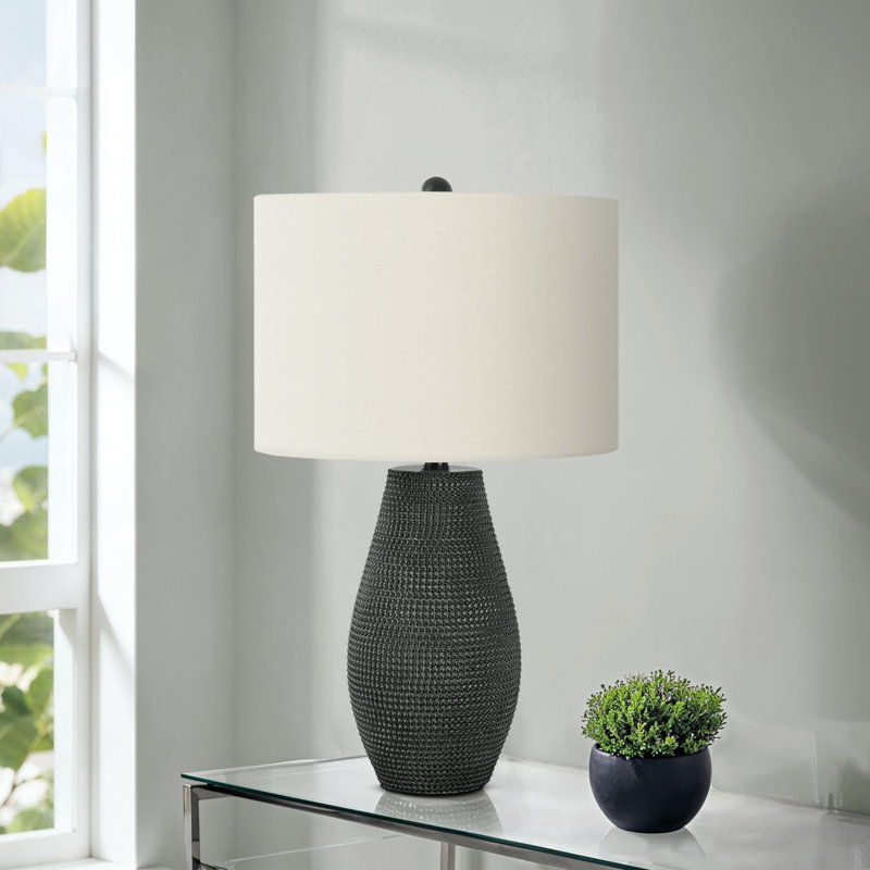 H 24 po, lampe de table, ivoire / abat-jour crème, contemporain, éclairage, lampe de table, Noir