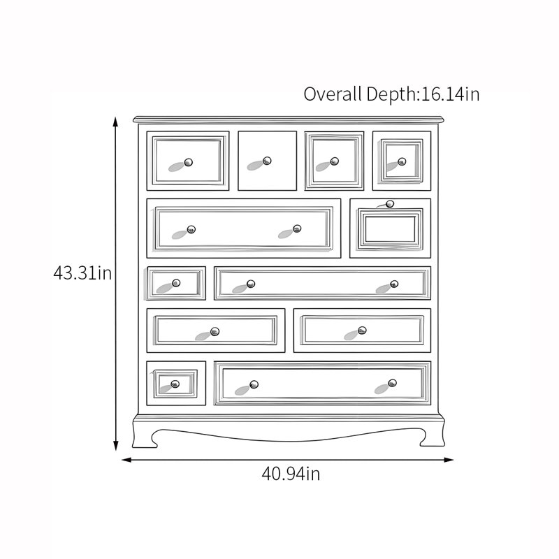 Living room bedroom twelve drawer accent chest, Brown/Gray