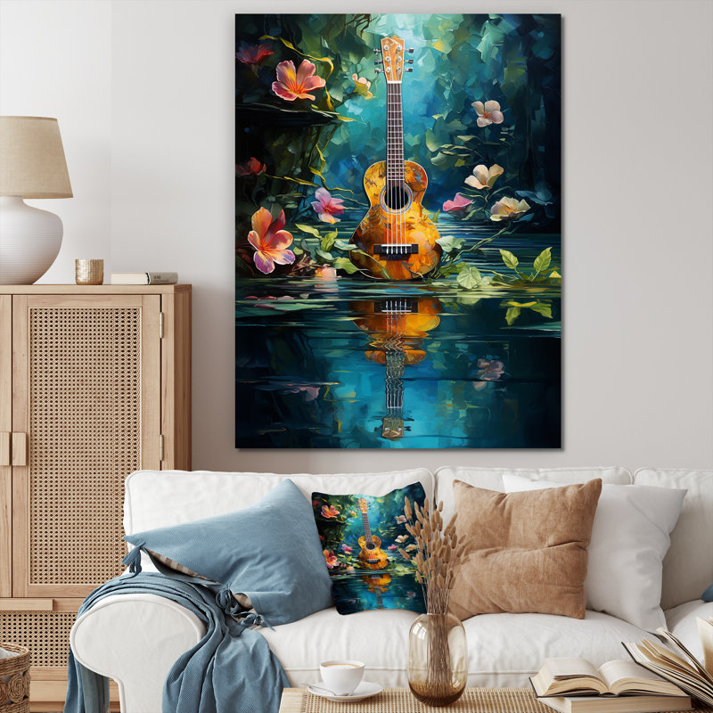 Art tropical sur toile, guitare tropicale euphonique II, Toile tendue, H 44 po x l 34 po x P 1,5 po
