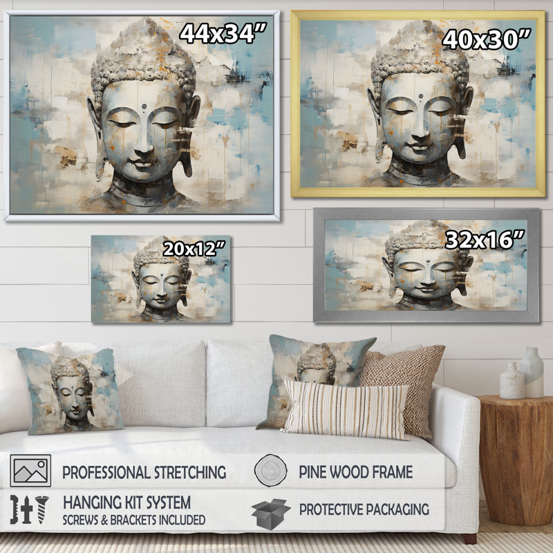 Simple Bouddhism Statue III - Bouddhisme, art mural, H 34 po x l 44 po x P 1,5 po, Toile tendue