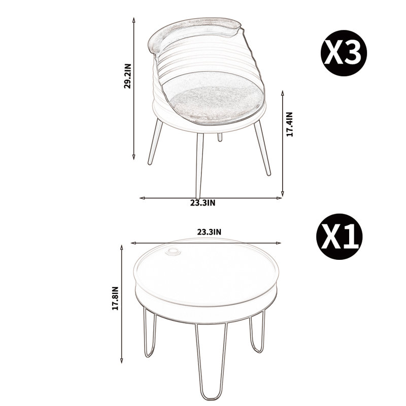 Ensemble de salle à manger 23,3 po Maigon, Blanc, Blanc, Ensemble repas 4 pièces