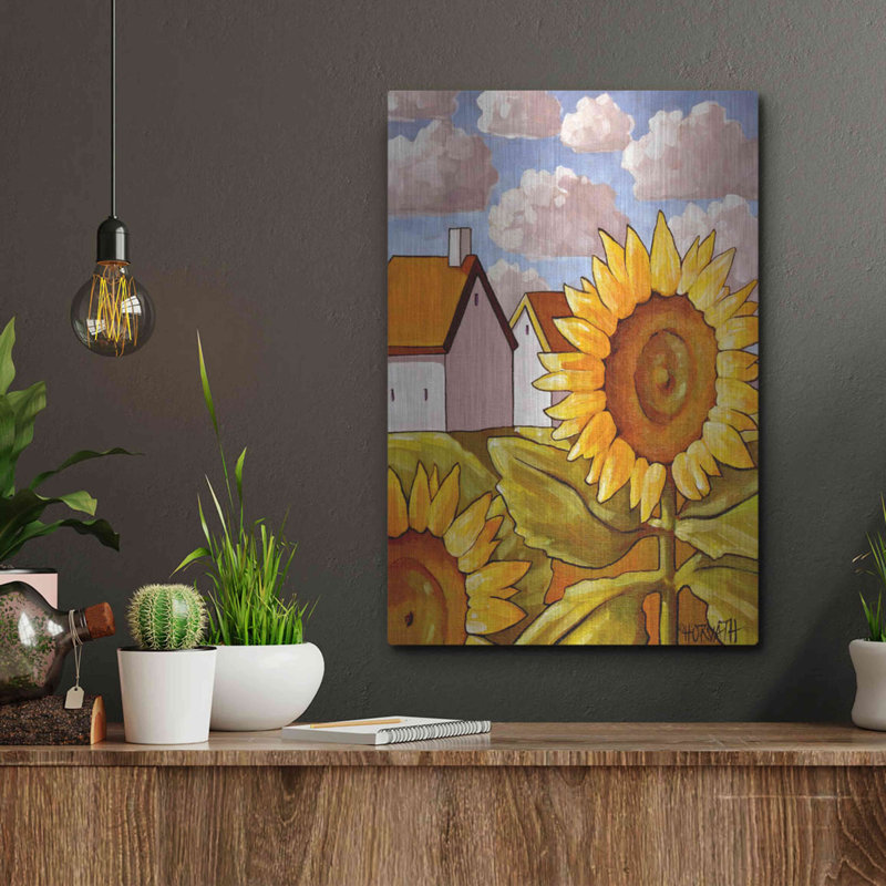 «Sunflower & Cottage Scenic View» par Cathy Horvath-Buchanan, art mural en métal, H 16 po x l 12 po