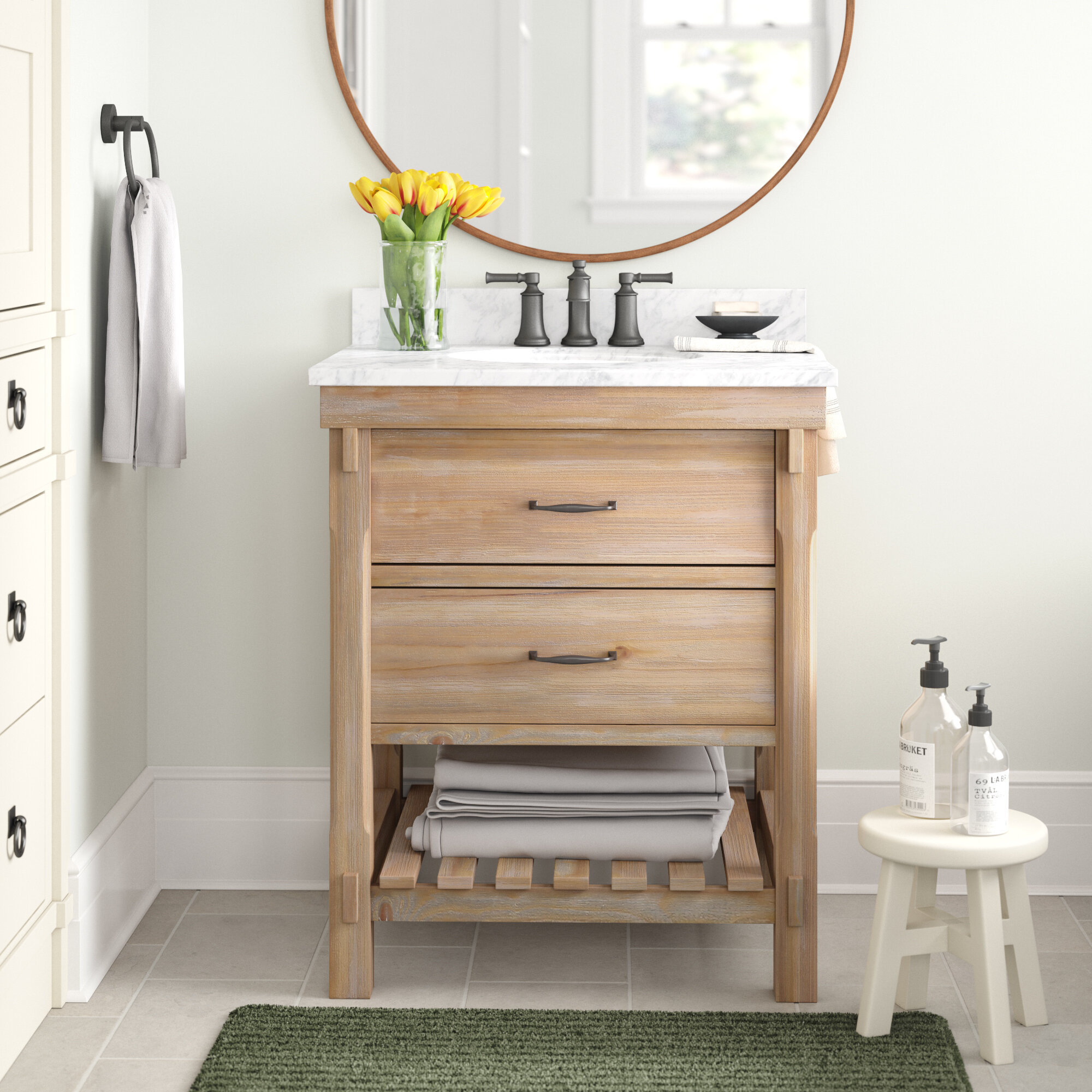 30 Metal Frame Single-sink Bathroom Vanity Storage with Open-shelves