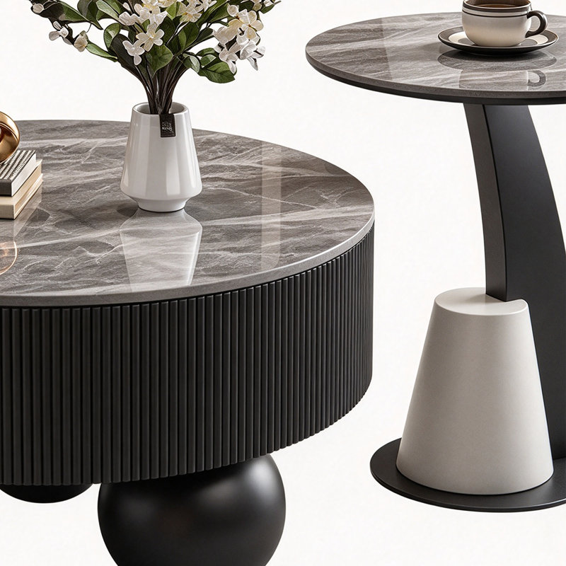 Italian Light Luxury Simple Coffee Table, Gray/Black, Marble