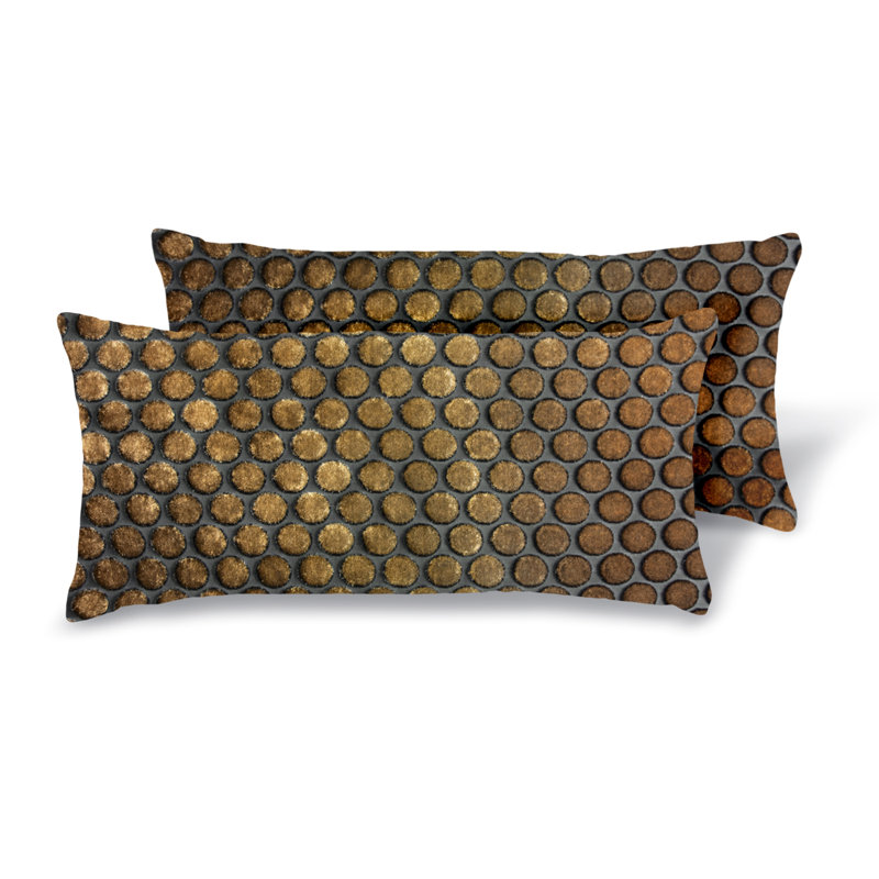 Dots Rectangle Velvet Pillow Cover & Insert, 7" x 15", Copper Ivy