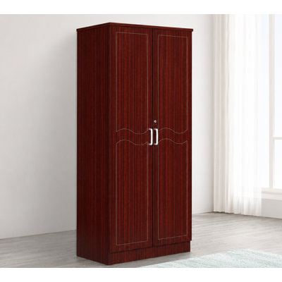 Garde-robe à 2 portes avec tringle et tablettes - finition acajou