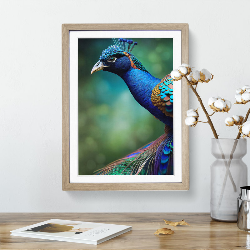 Captivating Peacock 1 Piece Single Picture Frame Wall Art, 64cm H x 46cm W x 2cm D, Oak Framed
