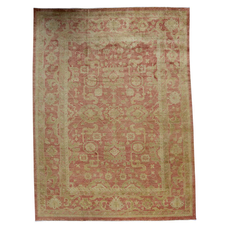 Tapis rouge / brun clair de haute qualité noué à la main