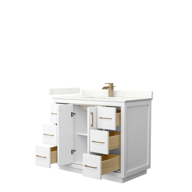 Icon 42'' W Single Vanity, Giotto Quartz, Light Green, Brushed Nickel