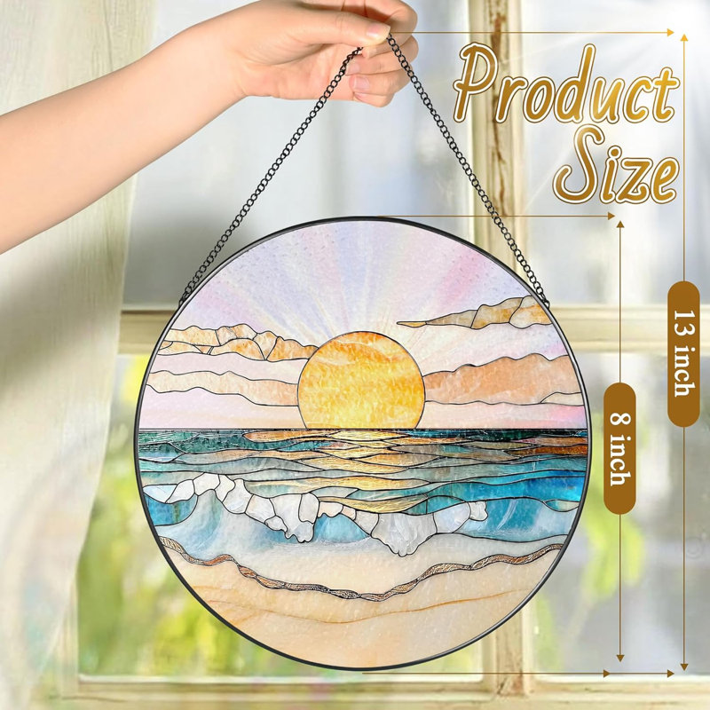 8" Beach Sunset Stained Glass Window Suncatcher