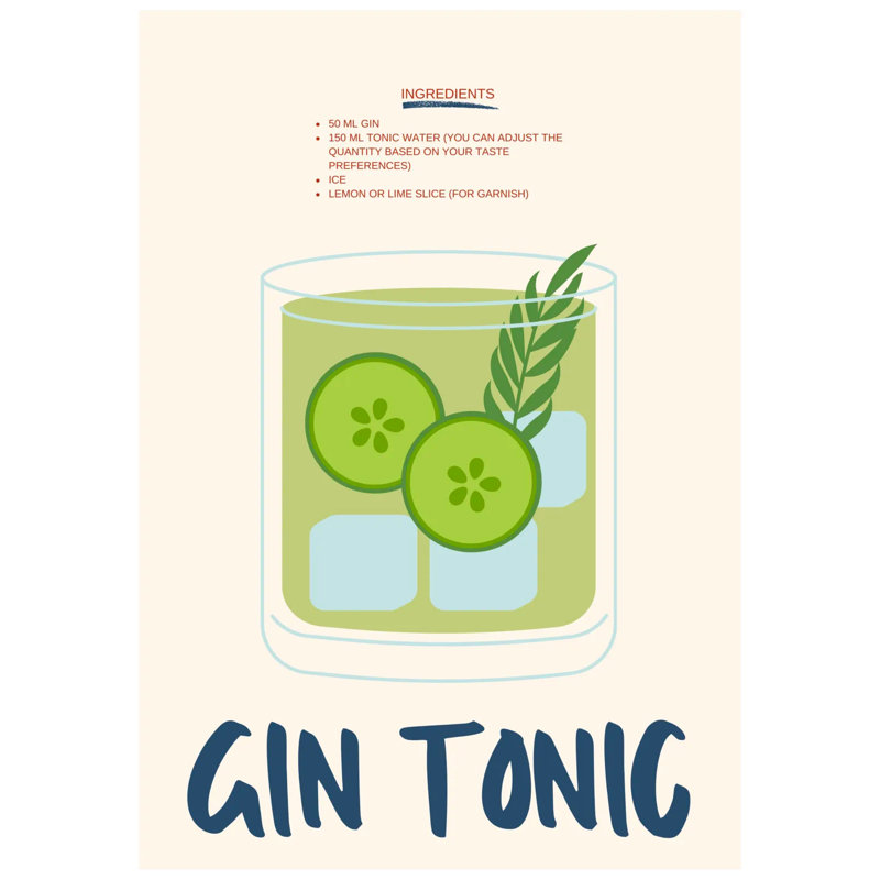 Gin and Tonic Art Print – Retro Bar Decor, 42 cm H x 30 cm W