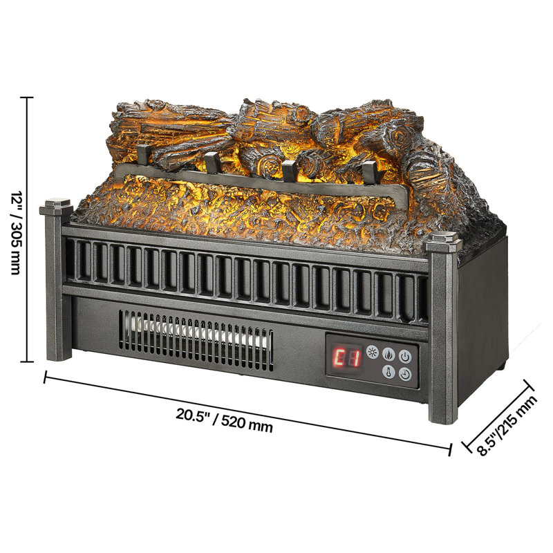 Chauffe-bûches électrique chauffant à infrarouge 20 pouces 1500w couleur réglable 5 niveaux de luminosité de la flamme Télécommande sans fil 70 95f
