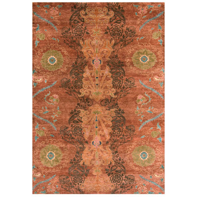Tapis rectangulaire rouge / orange / vert en laine noué à la main