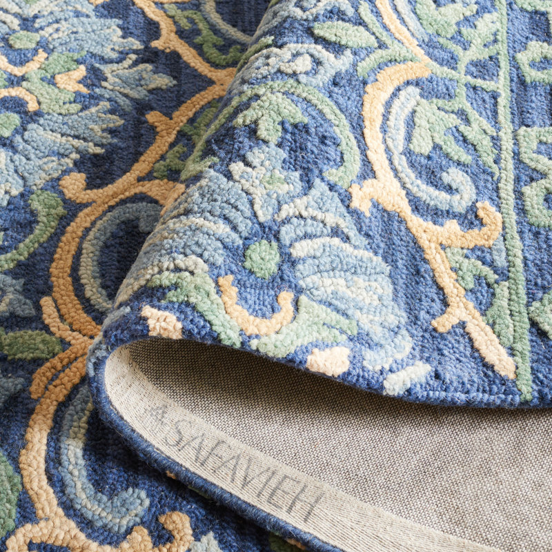 Jahiem Hand-Tufted Wool/Cotton Navy/Green Area Rug, Rectangle 2' x 3'