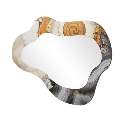 Beige et jaune pierre Geode Simplicity - miroir mural décoratif en pierre Geode Cloud, grand miroir asymétrique beige, impression d'art en métal