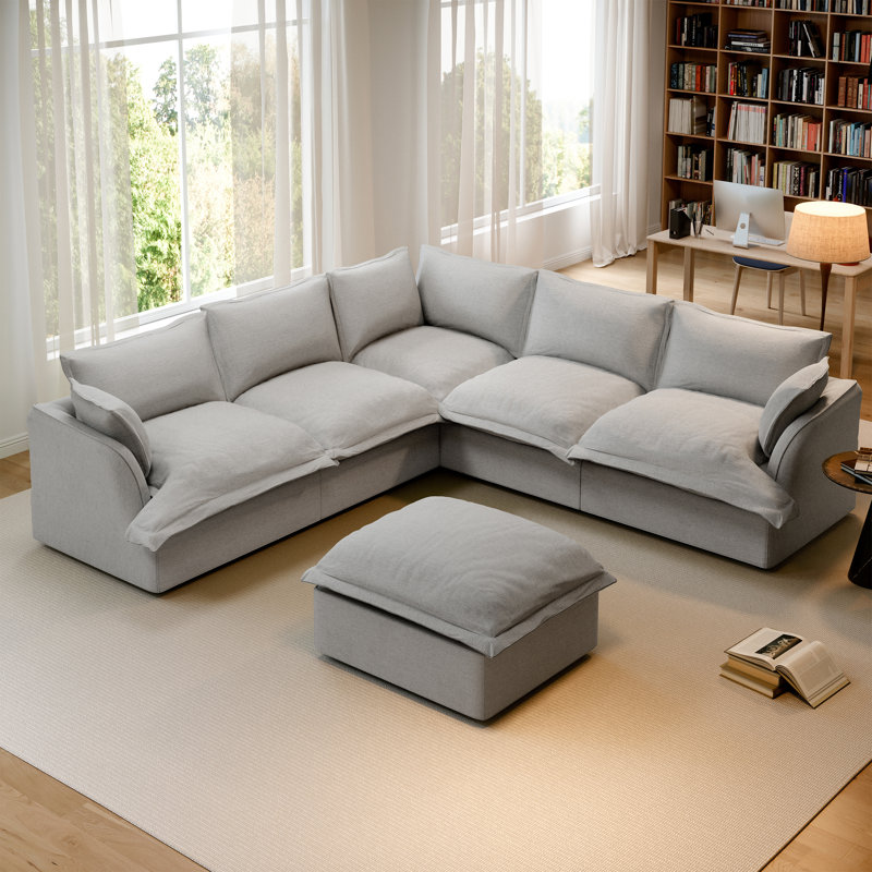 Canapé modulaire Cloud Canapé modulaire 6 places Canapé modulaire rembourré avec repose-pieds, Mélange de lin gris