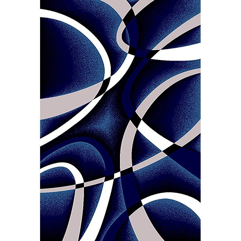 Tapis abstrait McCampbell, Rectangulaire 2 pi x 3 pi, Navy Blue/White/Grey