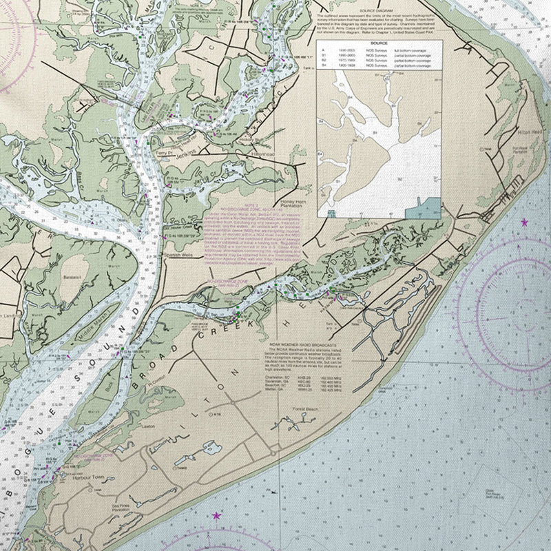 Nautical Map Outdoor Reversible Throw Pillow, 12" x 12"
