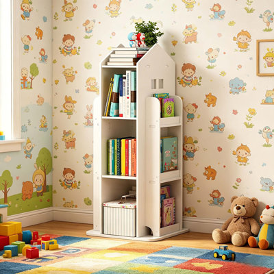 Bibliothèque rotative à 4 niveaux avec base pivotante à 360 degrés, solution de rangement sur pied pour les livres et les jouets dans le salon, la chambre à coucher ou la salle d'étude.