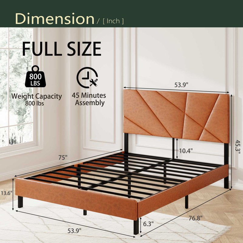 Structure de lit en métal, lit plateforme carré avec rangement sous le lit, aucun matelas à ressorts requis, Lit double