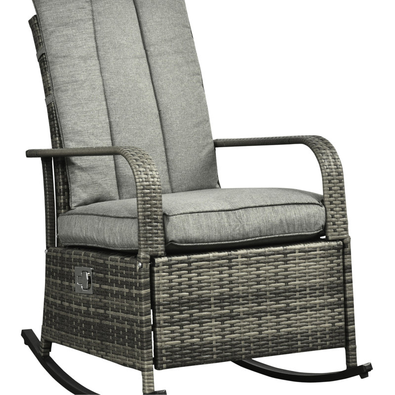 Gray Rocking Recliner Chair - Patio, Soft Cushions, Adjustable Footrest, 135 Degree For Patio Grey ,