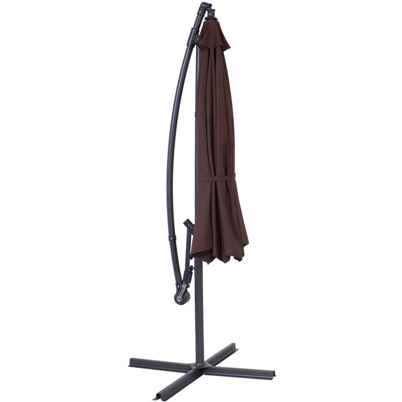 Parasol en porte-à-faux décalé en acier avec manivelle 95 po Chalone - Brun, Brun