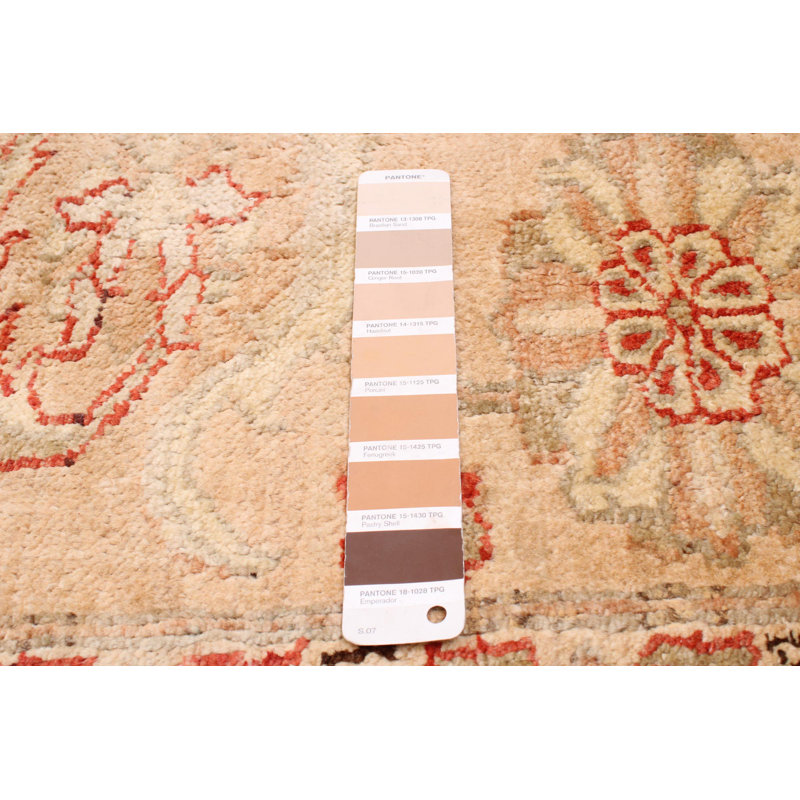 Tapis beige en laine noué à la main de conception unique 8 pi 8 po x 11 pi 2 po New Age