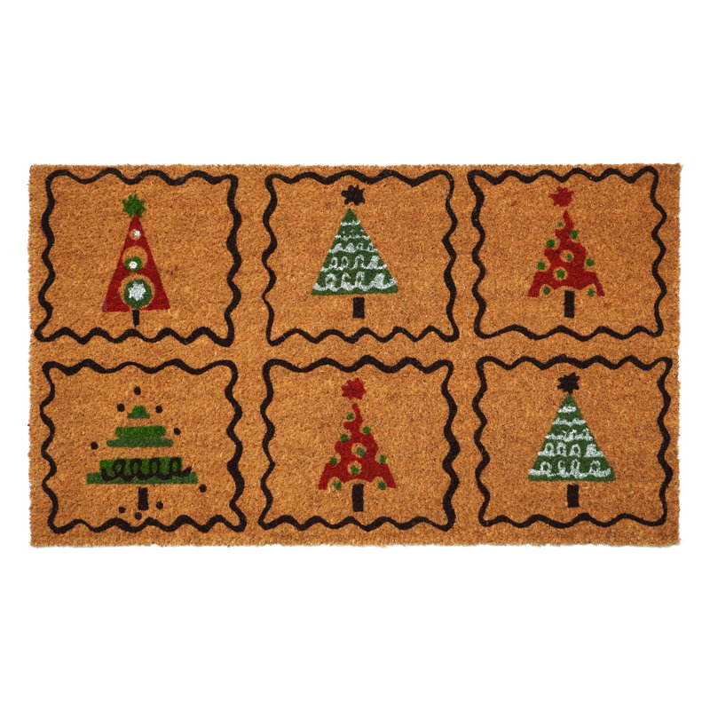Harte Non-Slip Christmas Outdoor Doormat, Dark Brown/Red/Green